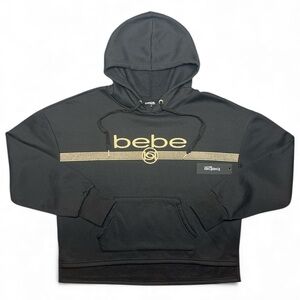 Bebe Womens Black Hoodie with Gold Accents